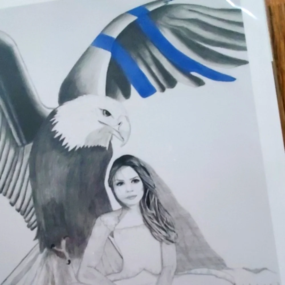 Hand Drawn‎ Art Print 8x10 Eagle with Bride 